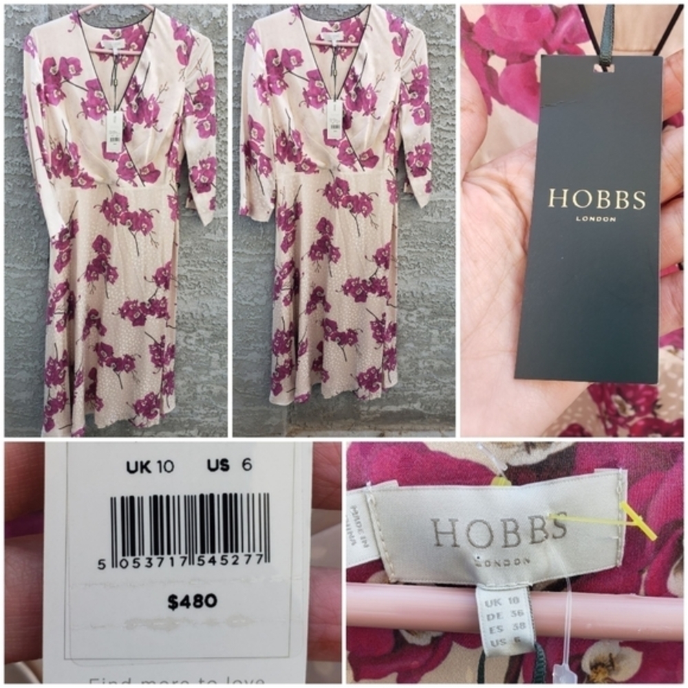 Hobbs Floral Nina Dress Midi Fit & Flare Dress 3/4 Sleeve - Picture 2 of 2